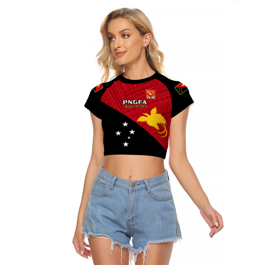 Papua New Guinea Football Raglan Cropped T Shirt Go PNG Polynesian Pattern Sporty Style - Wonder Print Shop