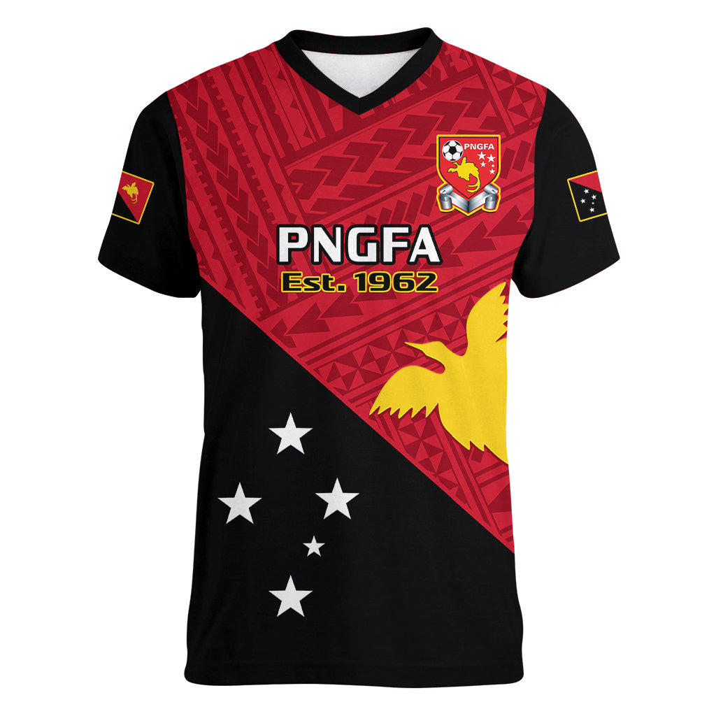 Papua New Guinea Football Women V Neck T Shirt Go PNG Polynesian Pattern Sporty Style - Wonder Print Shop