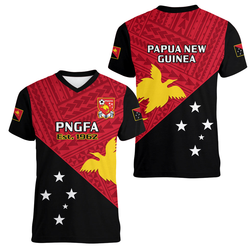 Papua New Guinea Football Women V Neck T Shirt Go PNG Polynesian Pattern Sporty Style - Wonder Print Shop