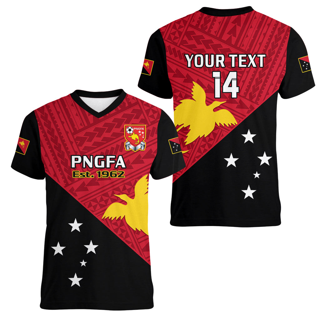 Personalised Papua New Guinea Football Women V Neck T Shirt Go PNG Polynesian Pattern Sporty Style - Wonder Print Shop