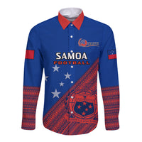 Samoa Football Long Sleeve Button Shirt Samoan Coat Of Arm Polynesian Sporty Style - Wonder Print Shop