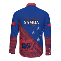 Samoa Football Long Sleeve Button Shirt Samoan Coat Of Arm Polynesian Sporty Style - Wonder Print Shop