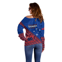 Samoa Football Off Shoulder Sweater Samoan Coat Of Arm Polynesian Sporty Style - Wonder Print Shop