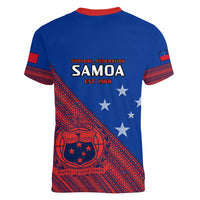 Samoa Football Women V Neck T Shirt Samoan Coat Of Arm Polynesian Sporty Style - Wonder Print Shop