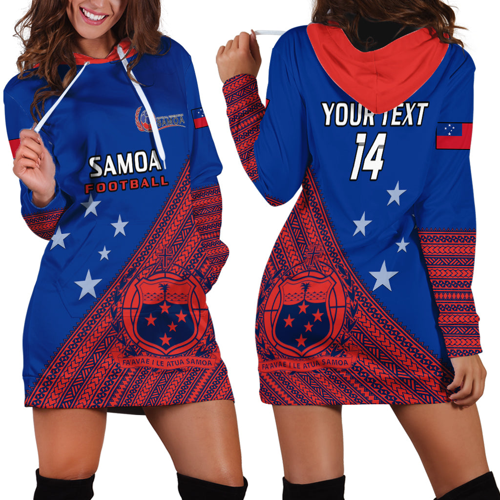 Personalised Samoa Football Hoodie Dress Samoan Coat Of Arm Polynesian Sporty Style - Wonder Print Shop