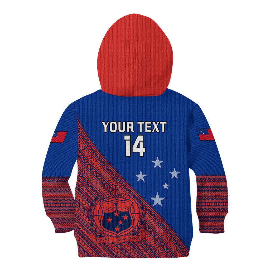 Personalised Samoa Football Kid Hoodie Samoan Coat Of Arm Polynesian Sporty Style - Wonder Print Shop