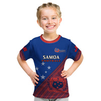 Personalised Samoa Football Kid T Shirt Samoan Coat Of Arm Polynesian Sporty Style - Wonder Print Shop