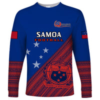 Personalised Samoa Football Long Sleeve Shirt Samoan Coat Of Arm Polynesian Sporty Style - Wonder Print Shop