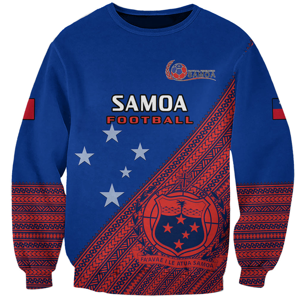 Personalised Samoa Football Sweatshirt Samoan Coat Of Arm Polynesian Sporty Style - Wonder Print Shop