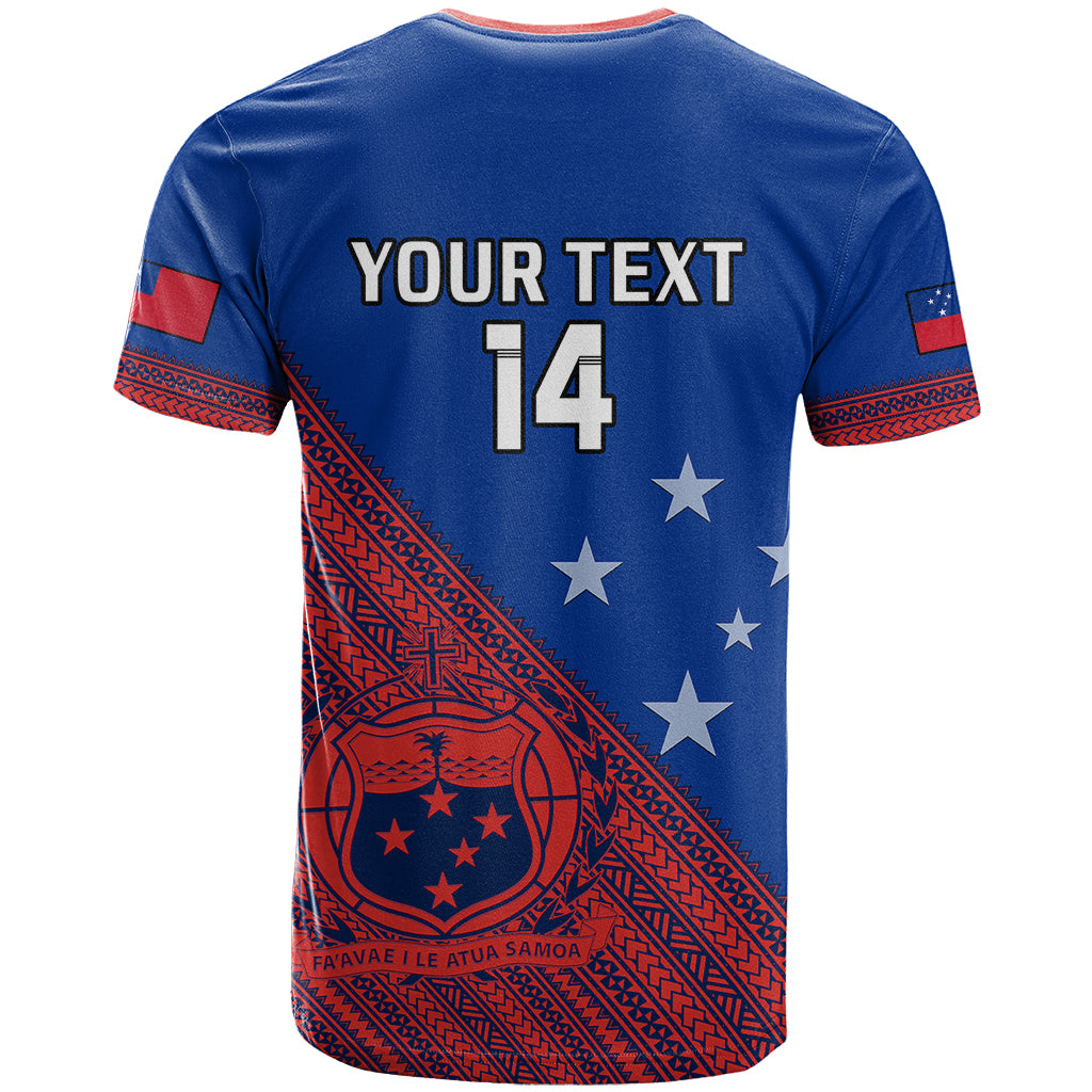 Personalised Samoa Football T Shirt Samoan Coat Of Arm Polynesian Sporty Style - Wonder Print Shop
