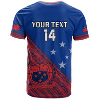 Personalised Samoa Football T Shirt Samoan Coat Of Arm Polynesian Sporty Style - Wonder Print Shop