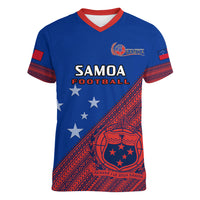 Personalised Samoa Football Women V Neck T Shirt Samoan Coat Of Arm Polynesian Sporty Style - Wonder Print Shop