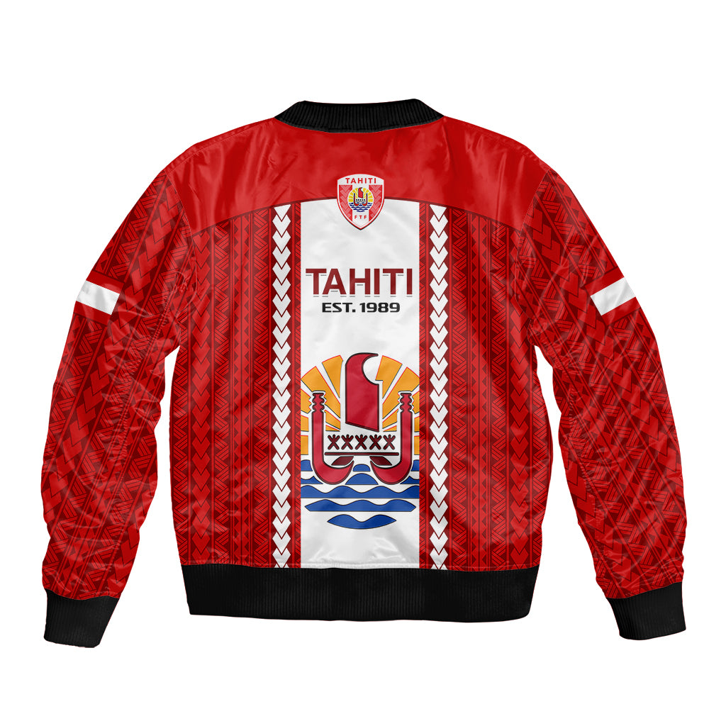 Tahitian Football Bomber Jacket Tahiti Coat Of Arm Polynesian Sporty Style - Wonder Print Shop