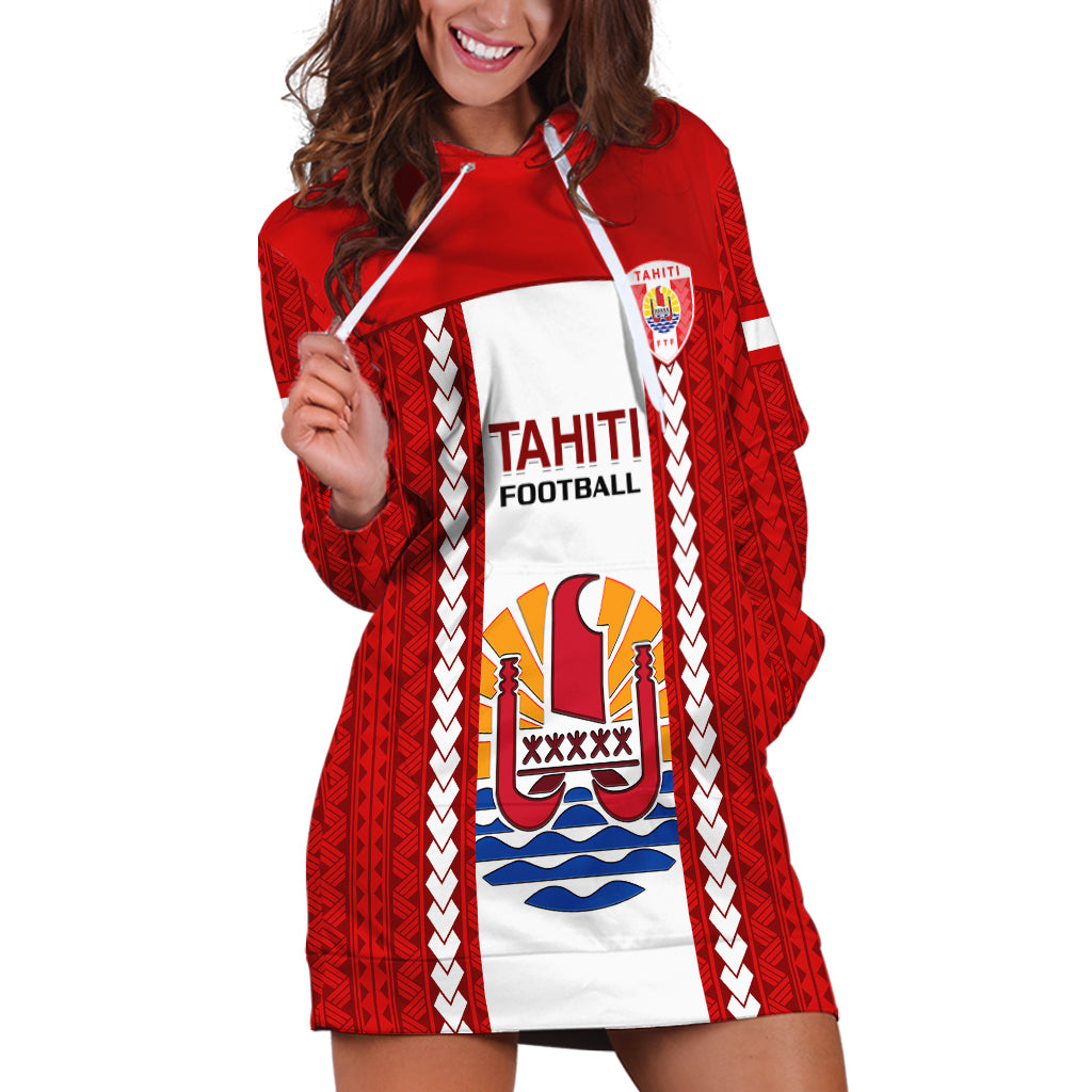 Tahitian Football Hoodie Dress Tahiti Coat Of Arm Polynesian Sporty Style - Wonder Print Shop