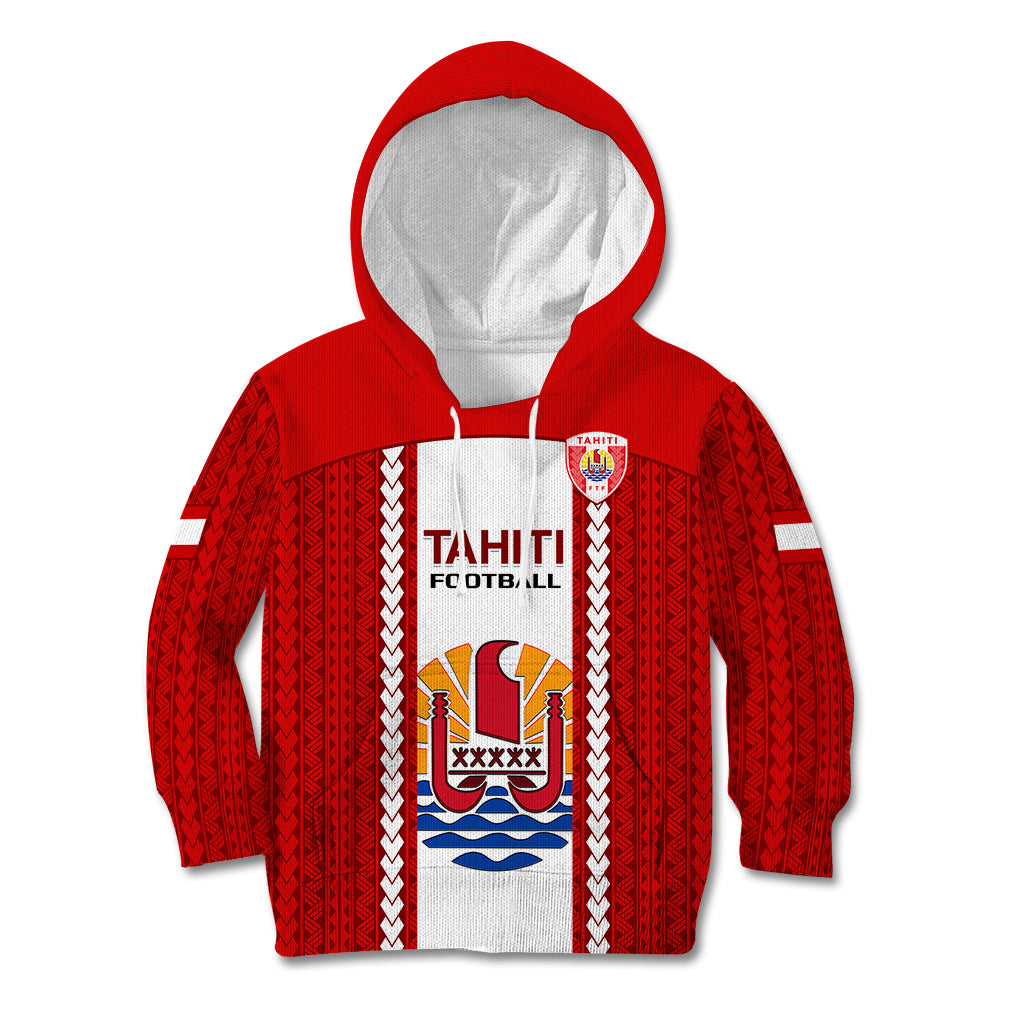 Tahitian Football Kid Hoodie Tahiti Coat Of Arm Polynesian Sporty Style - Wonder Print Shop