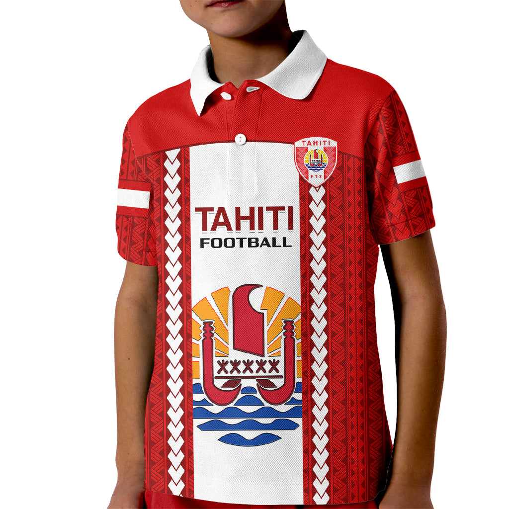 Tahitian Football Kid Polo Shirt Tahiti Coat Of Arm Polynesian Sporty Style - Wonder Print Shop