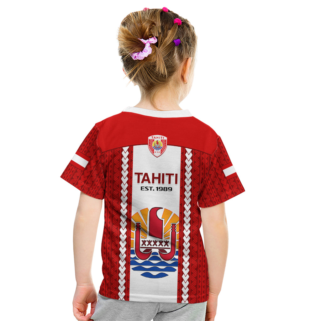 Tahitian Football Kid T Shirt Tahiti Coat Of Arm Polynesian Sporty Style - Wonder Print Shop