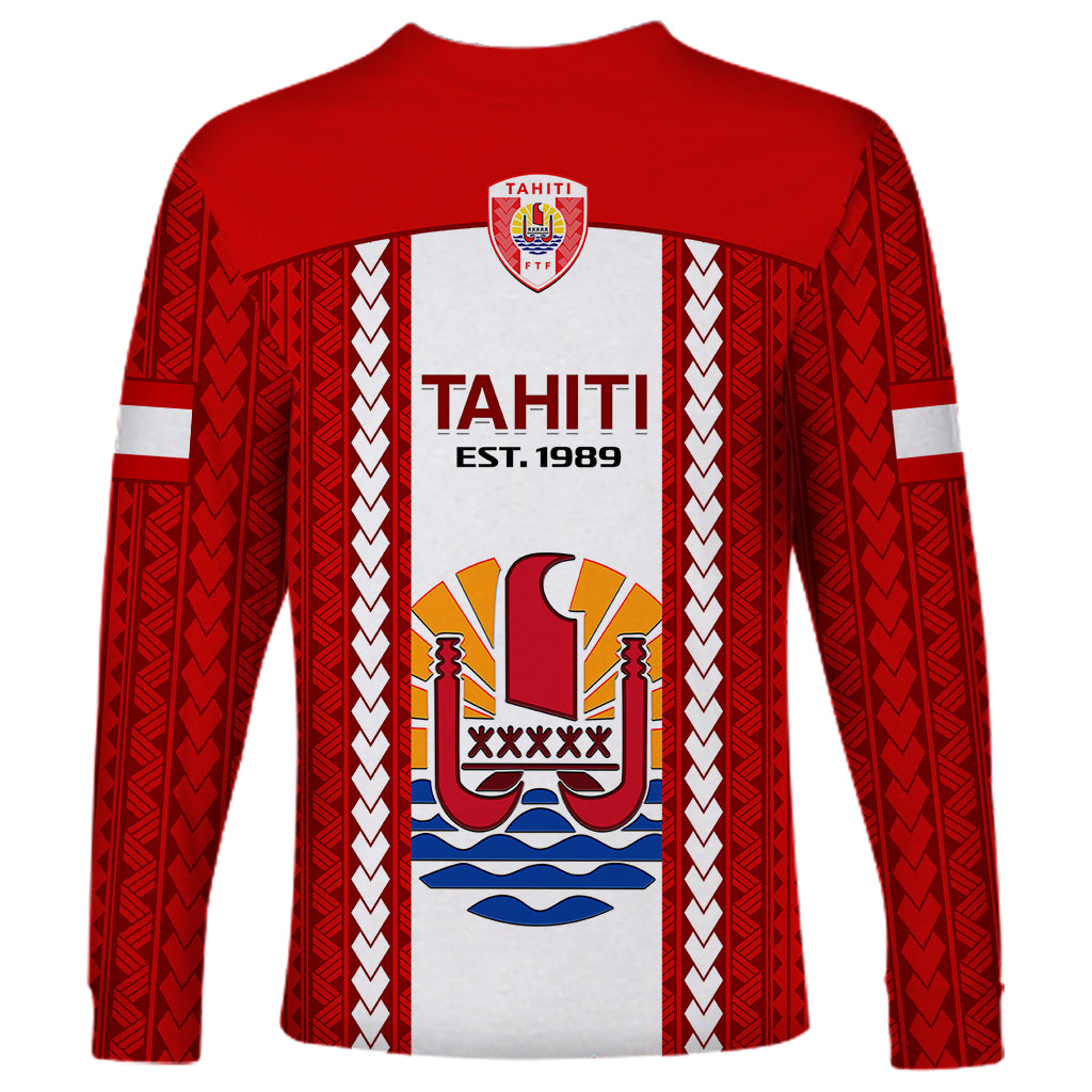 Tahitian Football Long Sleeve Shirt Tahiti Coat Of Arm Polynesian Sporty Style - Wonder Print Shop