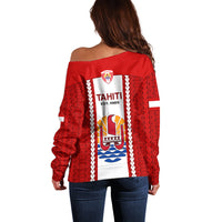 Tahitian Football Off Shoulder Sweater Tahiti Coat Of Arm Polynesian Sporty Style - Wonder Print Shop