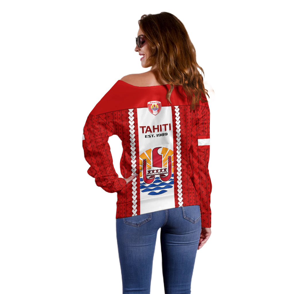 Tahitian Football Off Shoulder Sweater Tahiti Coat Of Arm Polynesian Sporty Style - Wonder Print Shop