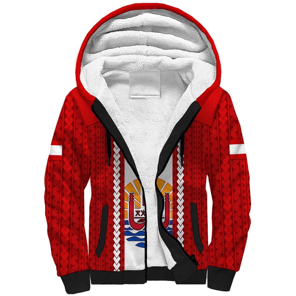 Tahitian Football Sherpa Hoodie Tahiti Coat Of Arm Polynesian Sporty Style - Wonder Print Shop