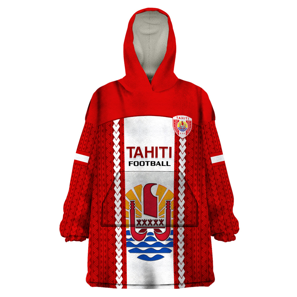 Tahitian Football Wearable Blanket Hoodie Tahiti Coat Of Arm Polynesian Sporty Style - Wonder Print Shop
