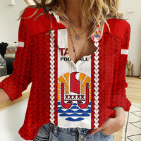 Tahitian Football Women Casual Shirt Tahiti Coat Of Arm Polynesian Sporty Style - Wonder Print Shop