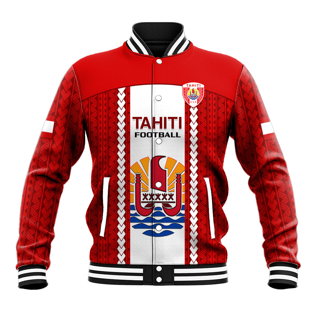 Personalised Tahitian Football Baseball Jacket Tahiti Coat Of Arm Polynesian Sporty Style - Wonder Print Shop
