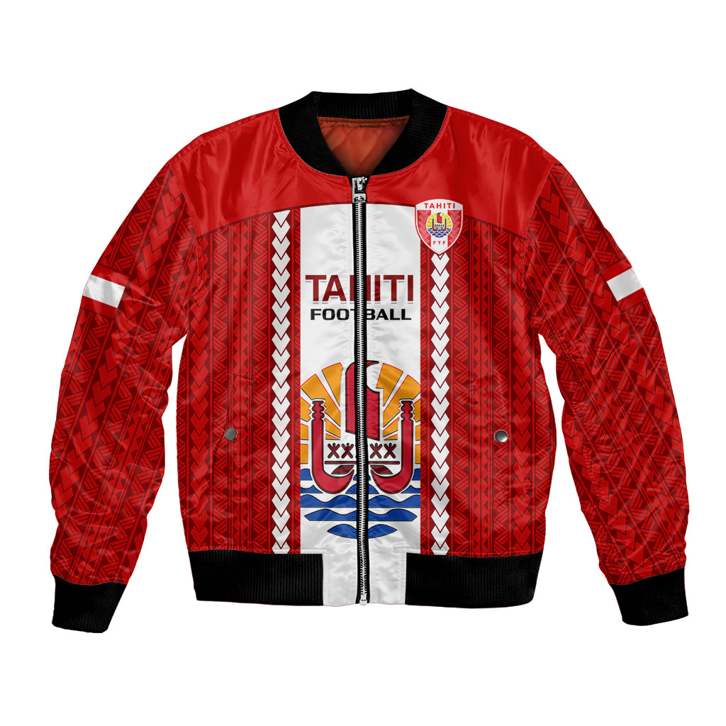 Personalised Tahitian Football Bomber Jacket Tahiti Coat Of Arm Polynesian Sporty Style - Wonder Print Shop