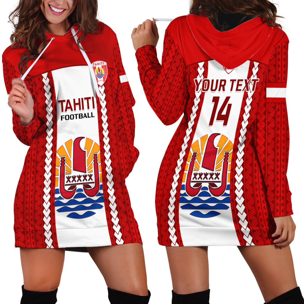 Personalised Tahitian Football Hoodie Dress Tahiti Coat Of Arm Polynesian Sporty Style - Wonder Print Shop
