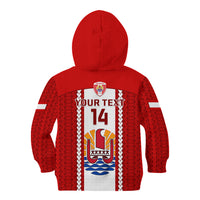 Personalised Tahitian Football Kid Hoodie Tahiti Coat Of Arm Polynesian Sporty Style - Wonder Print Shop