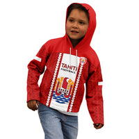 Personalised Tahitian Football Kid Hoodie Tahiti Coat Of Arm Polynesian Sporty Style - Wonder Print Shop