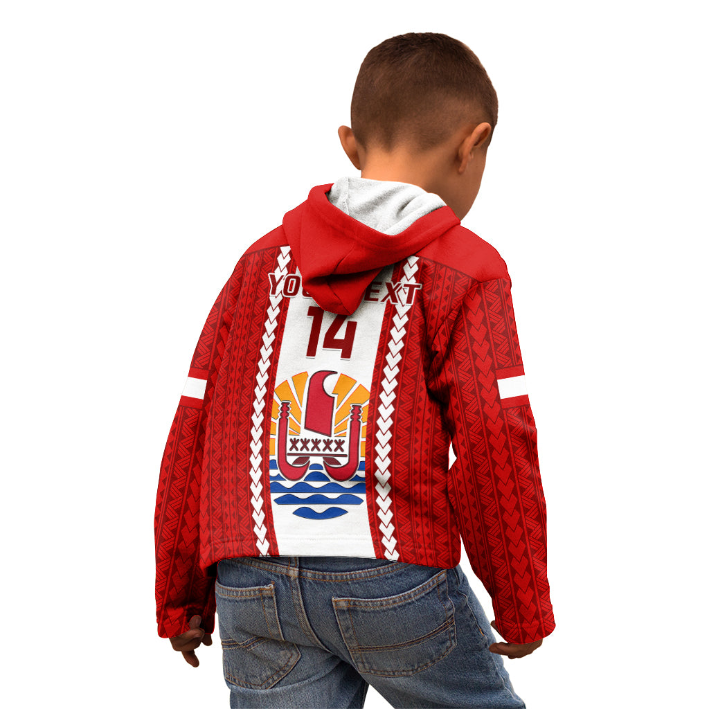 Personalised Tahitian Football Kid Hoodie Tahiti Coat Of Arm Polynesian Sporty Style - Wonder Print Shop