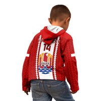 Personalised Tahitian Football Kid Hoodie Tahiti Coat Of Arm Polynesian Sporty Style - Wonder Print Shop