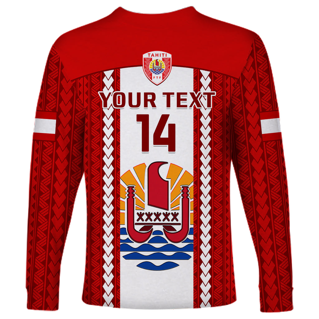 Personalised Tahitian Football Long Sleeve Shirt Tahiti Coat Of Arm Polynesian Sporty Style - Wonder Print Shop