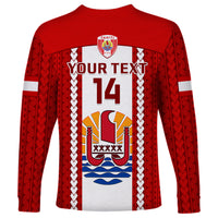 Personalised Tahitian Football Long Sleeve Shirt Tahiti Coat Of Arm Polynesian Sporty Style - Wonder Print Shop