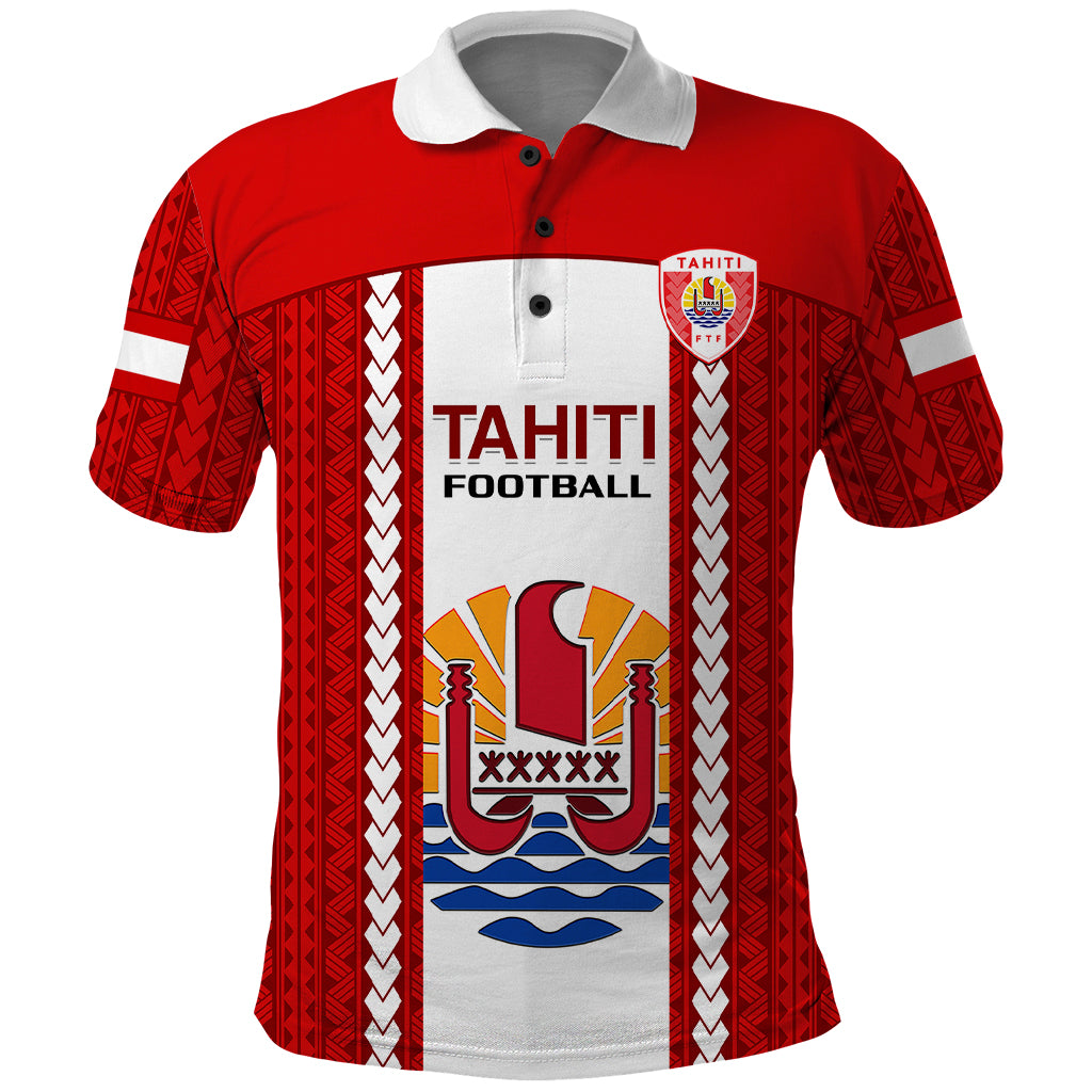 Personalised Tahitian Football Polo Shirt Tahiti Coat Of Arm Polynesian Sporty Style - Wonder Print Shop