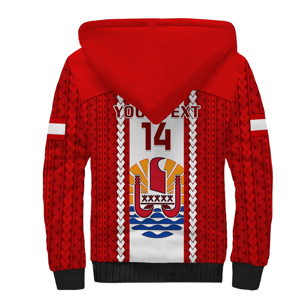 Personalised Tahitian Football Sherpa Hoodie Tahiti Coat Of Arm Polynesian Sporty Style - Wonder Print Shop