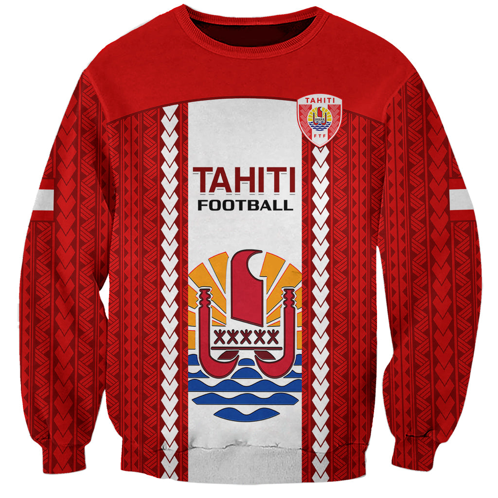 Personalised Tahitian Football Sweatshirt Tahiti Coat Of Arm Polynesian Sporty Style - Wonder Print Shop