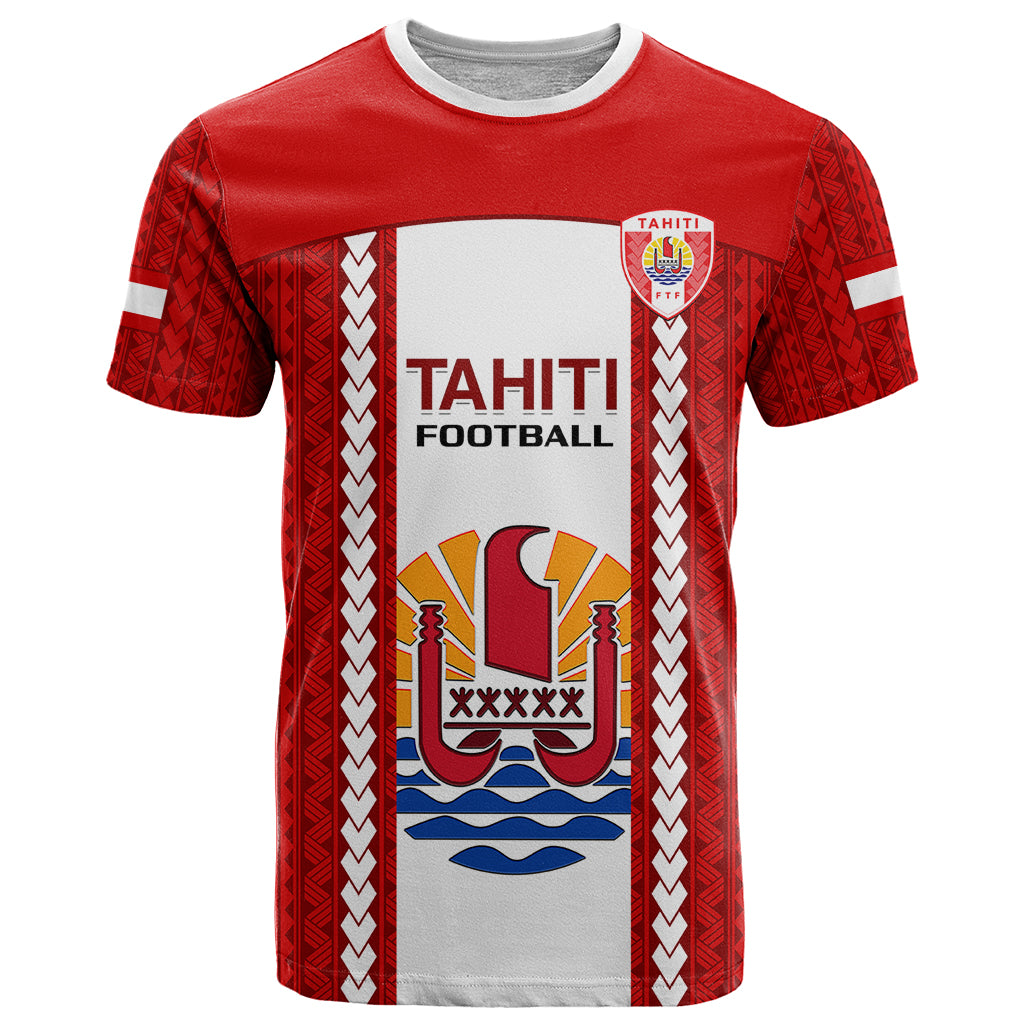 Personalised Tahitian Football T Shirt Tahiti Coat Of Arm Polynesian Sporty Style - Wonder Print Shop