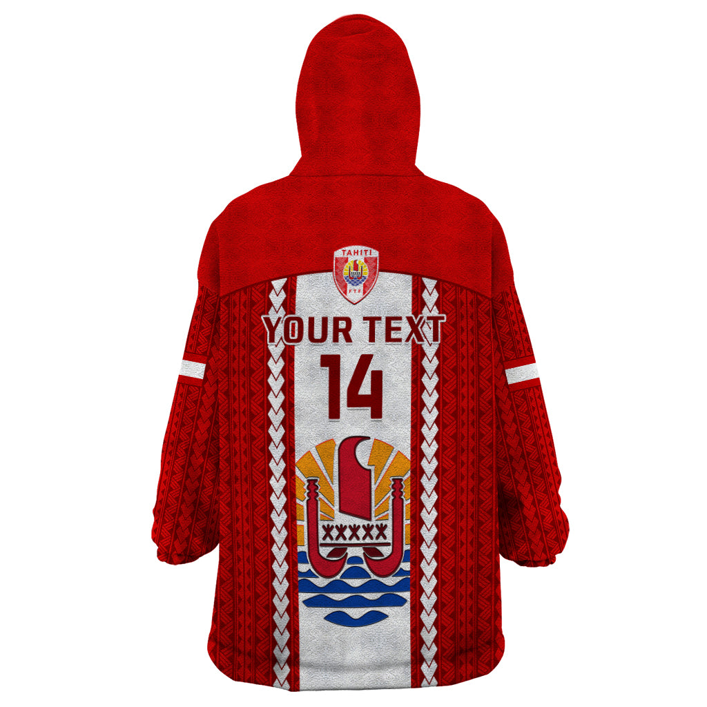 Personalised Tahitian Football Wearable Blanket Hoodie Tahiti Coat Of Arm Polynesian Sporty Style - Wonder Print Shop