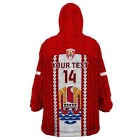 Personalised Tahitian Football Wearable Blanket Hoodie Tahiti Coat Of Arm Polynesian Sporty Style - Wonder Print Shop