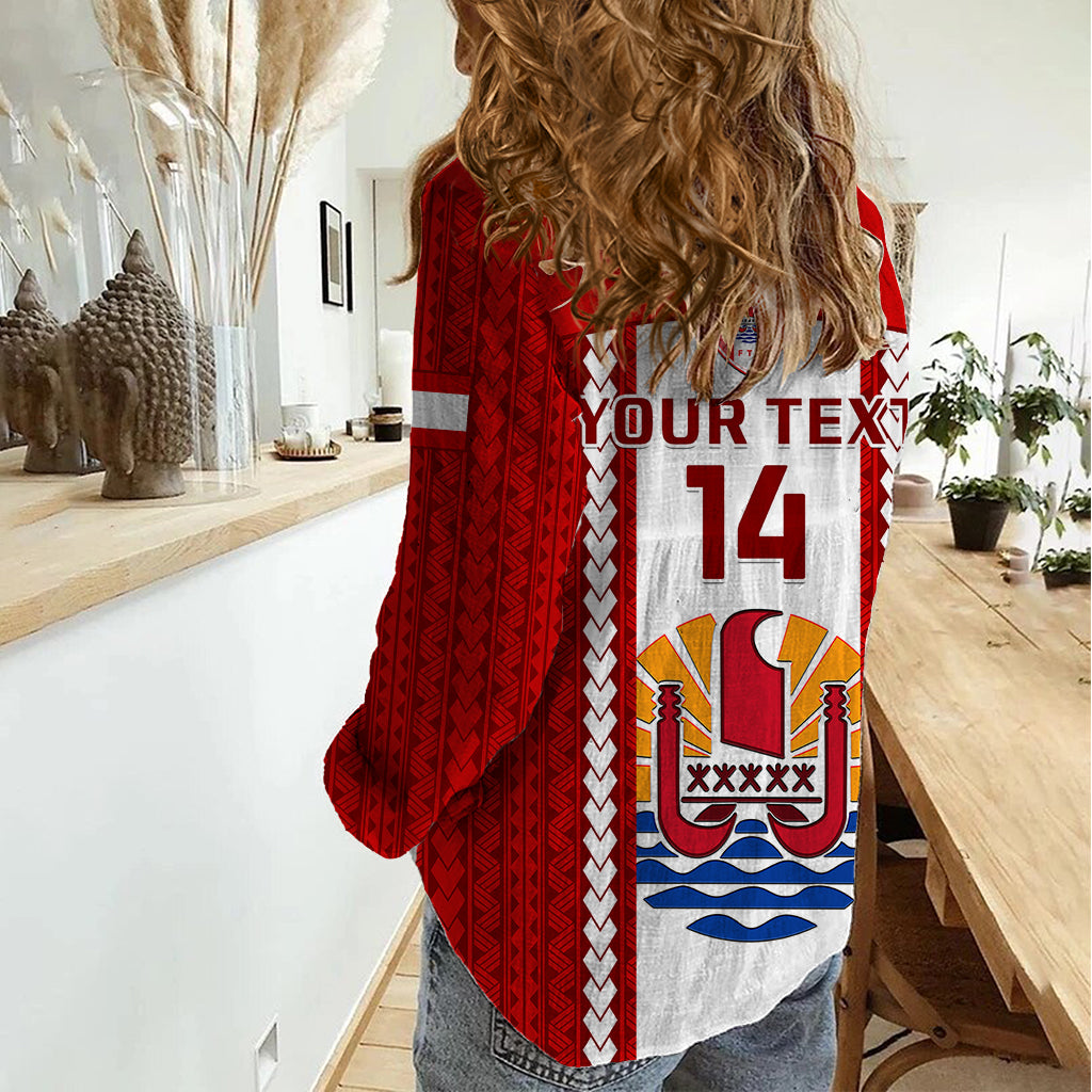 Personalised Tahitian Football Women Casual Shirt Tahiti Coat Of Arm Polynesian Sporty Style - Wonder Print Shop