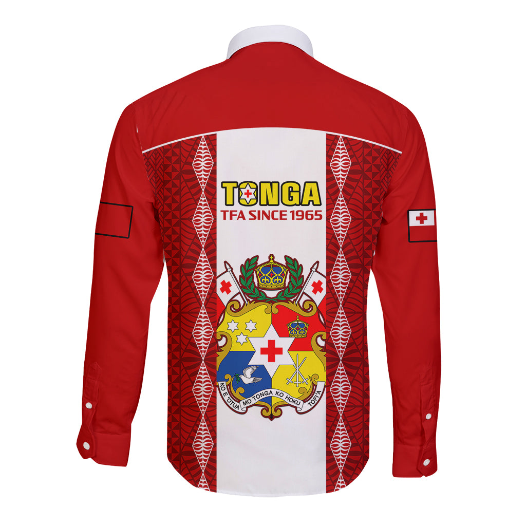Tonga Football Long Sleeve Button Shirt Tongan Ngatu Pattern Sporty Style - Wonder Print Shop