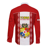 Tonga Football Long Sleeve Button Shirt Tongan Ngatu Pattern Sporty Style - Wonder Print Shop