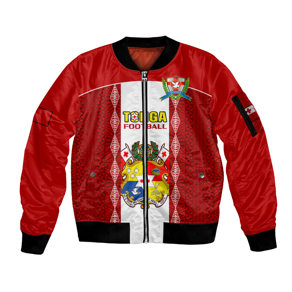 Tonga Football Sleeve Zip Bomber Jacket Tongan Ngatu Pattern Sporty Style - Wonder Print Shop