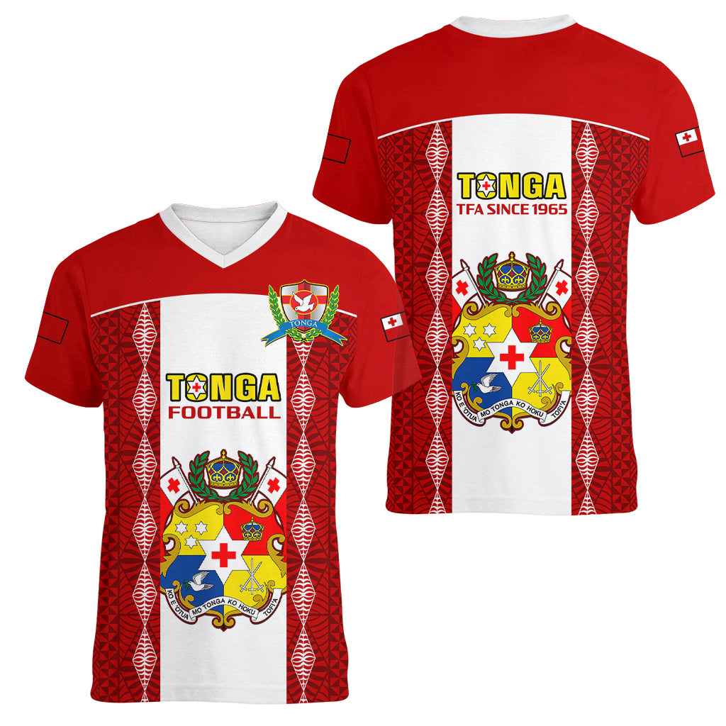 Tonga Football Women V Neck T Shirt Tongan Ngatu Pattern Sporty Style - Wonder Print Shop