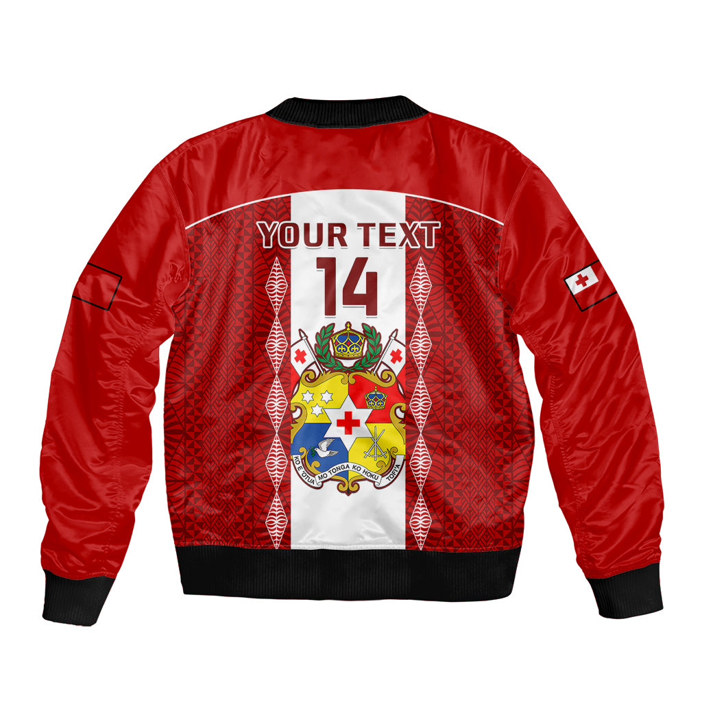 Personalised Tonga Football Bomber Jacket Tongan Ngatu Pattern Sporty Style - Wonder Print Shop