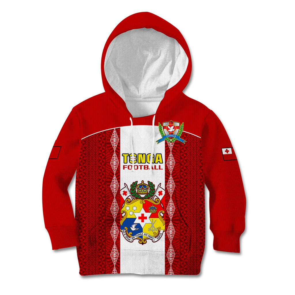 Personalised Tonga Football Kid Hoodie Tongan Ngatu Pattern Sporty Style - Wonder Print Shop