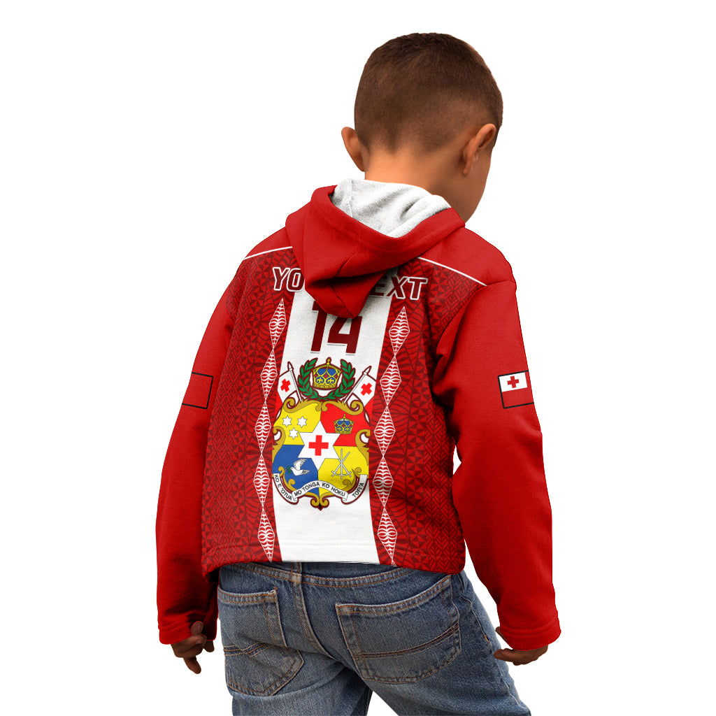 Personalised Tonga Football Kid Hoodie Tongan Ngatu Pattern Sporty Style - Wonder Print Shop